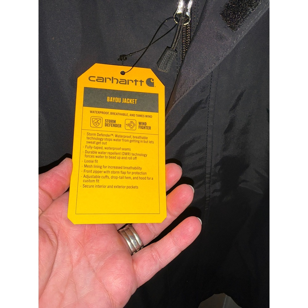 Carhartt Bayou Jacket Mens 2XL Black Storm Defender Waterproof Hooded OJ6434-M - Picture 8 of 16